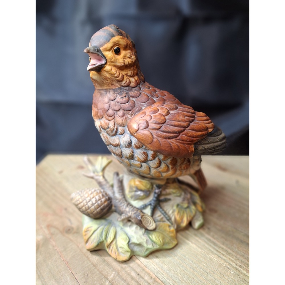 Vintage Royal Crown Porcelain Bird Figurine Pinecone Base Hand Painted Brown Tan